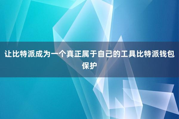 让比特派成为一个真正属于自己的工具比特派钱包保护