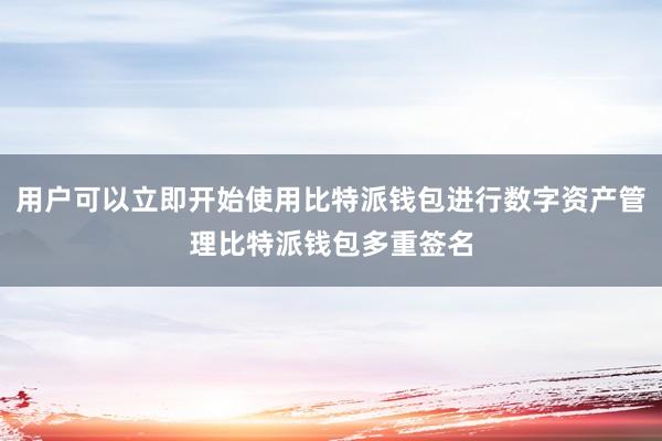 用户可以立即开始使用比特派钱包进行数字资产管理比特派钱包多重签名